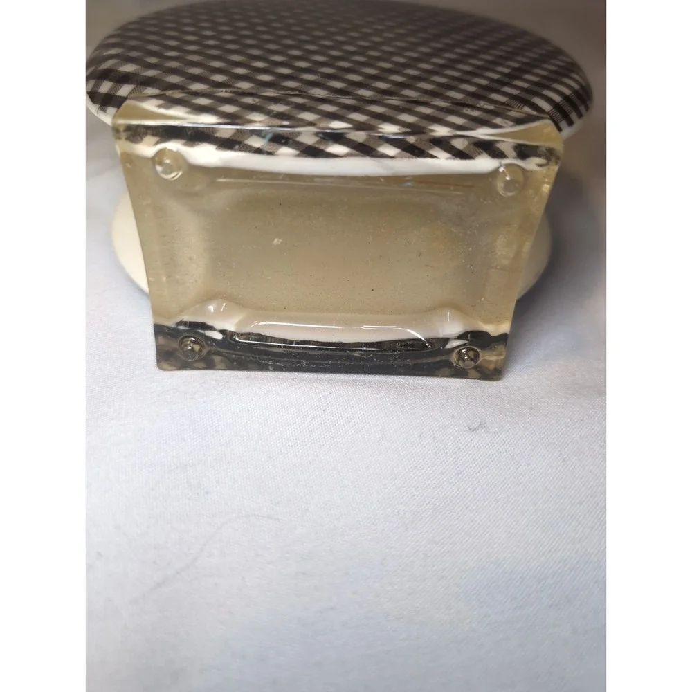 Vintage Acrylic Resin Napkin Letter Holder Brown Gingham Plaid Mod Kitchen 5.5